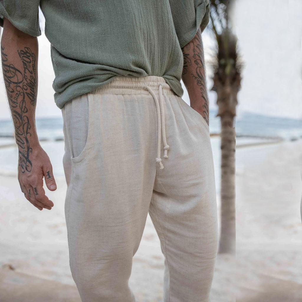 mens linen minimalist holiday plain harem pants