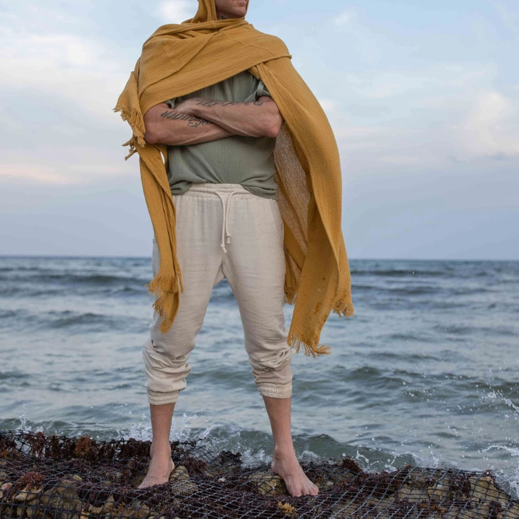 mens linen minimalist holiday plain harem pants