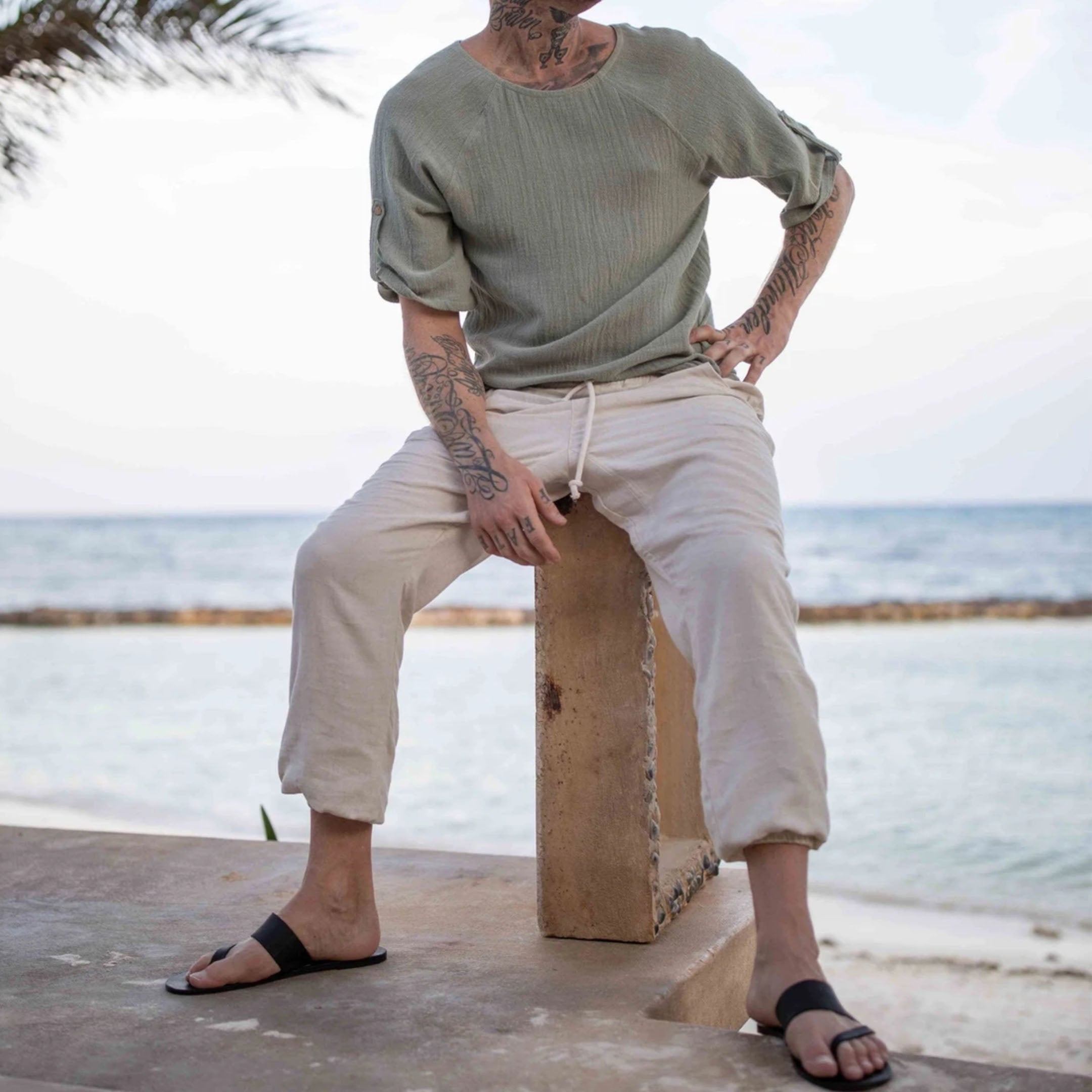 mens linen minimalist holiday plain harem pants