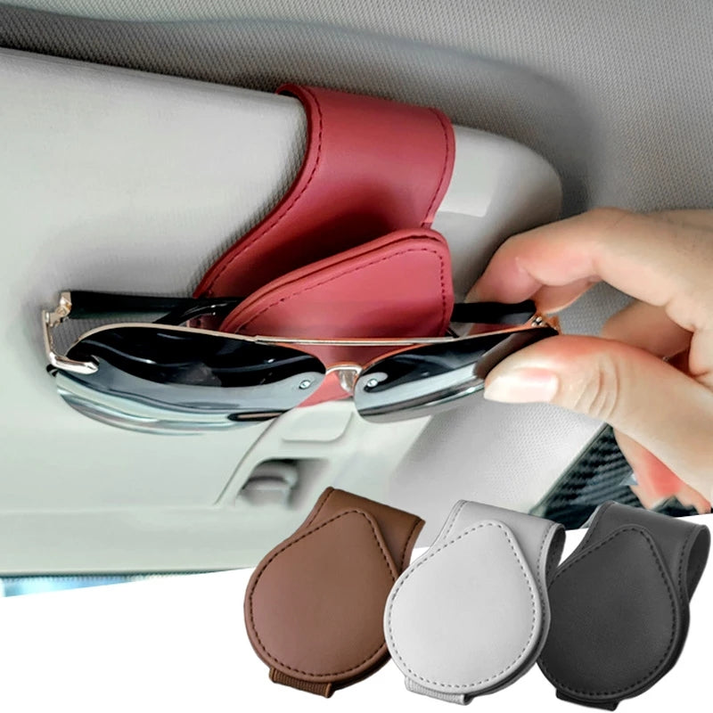 Faux Leather Visor Glasses Clamp Car Accessories