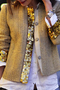 Fashion Sequins Splicing Long Sleeve Cardigan