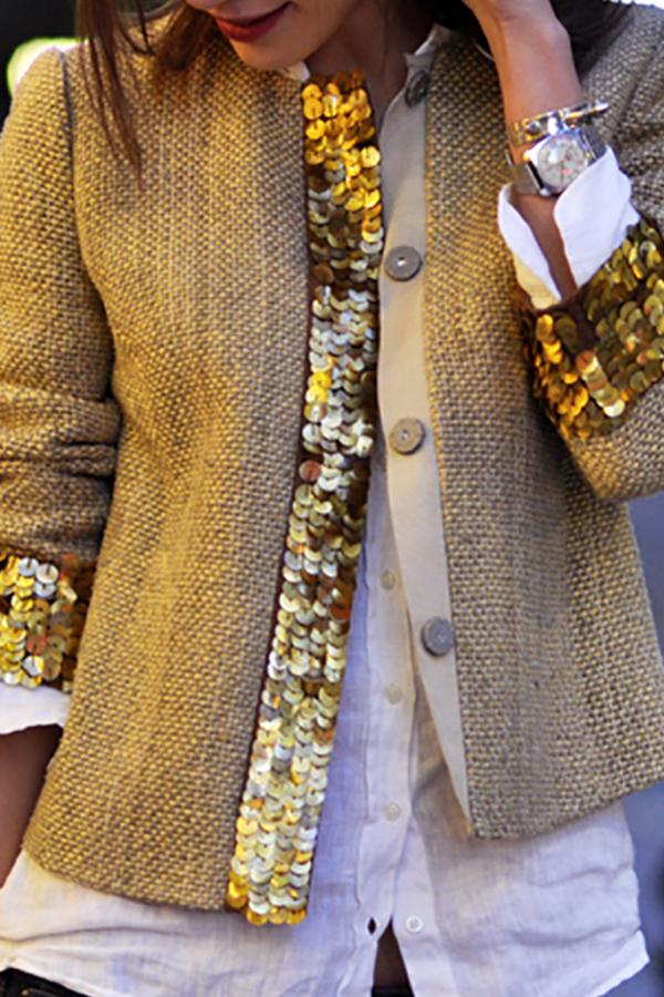 Fashion Sequins Splicing Long Sleeve Cardigan