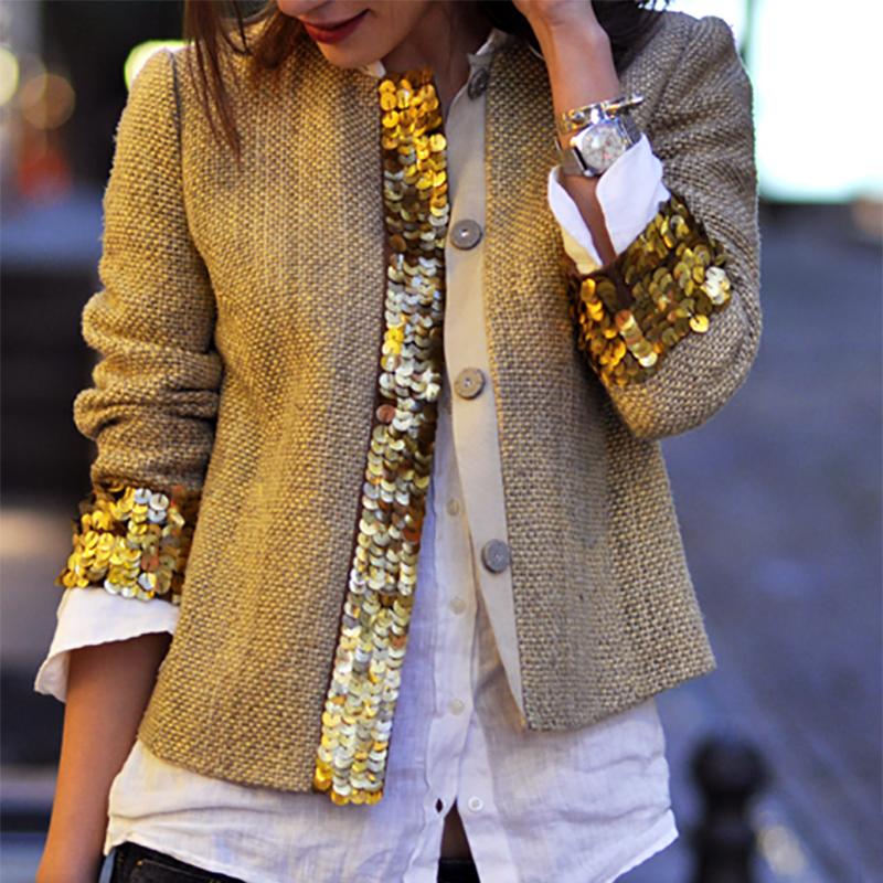 Fashion Sequins Splicing Long Sleeve Cardigan