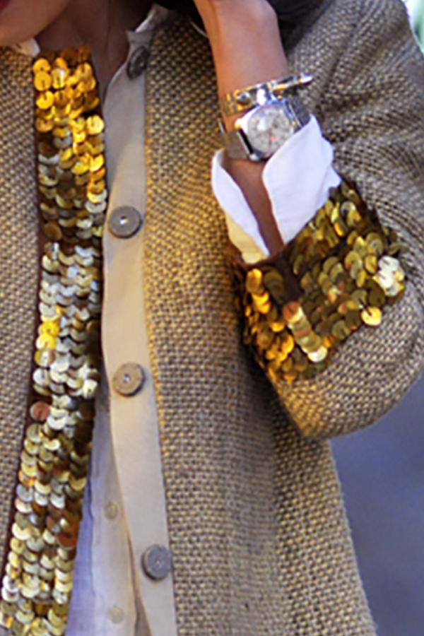 Fashion Sequins Splicing Long Sleeve Cardigan