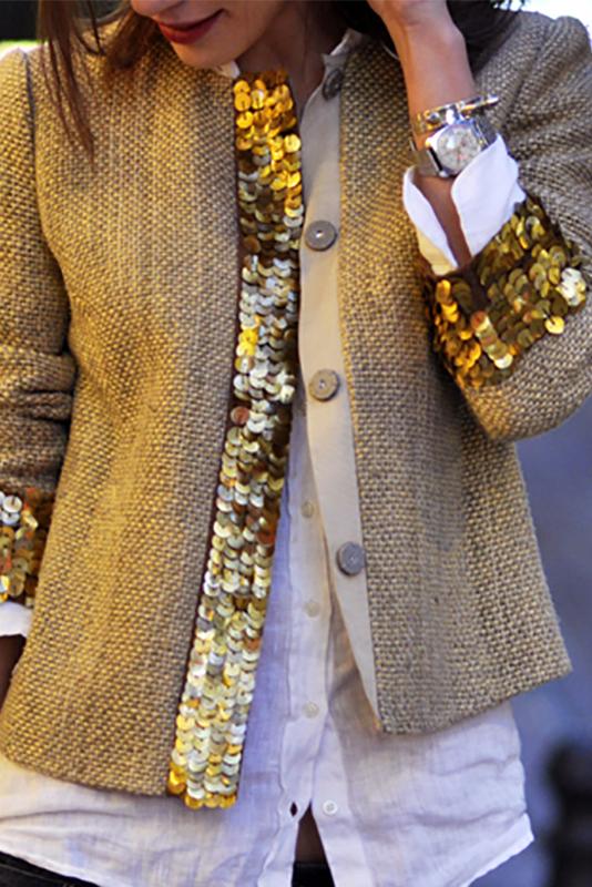 Fashion Sequins Splicing Long Sleeve Cardigan