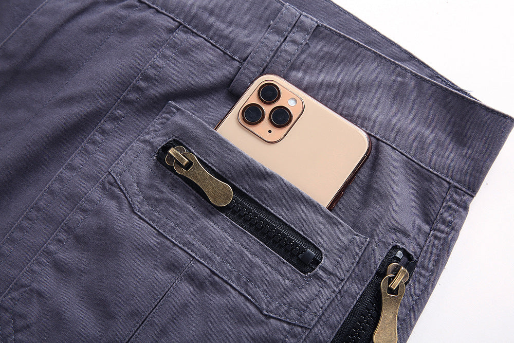 men's multi-pocket cotton zipper athleisure pants
