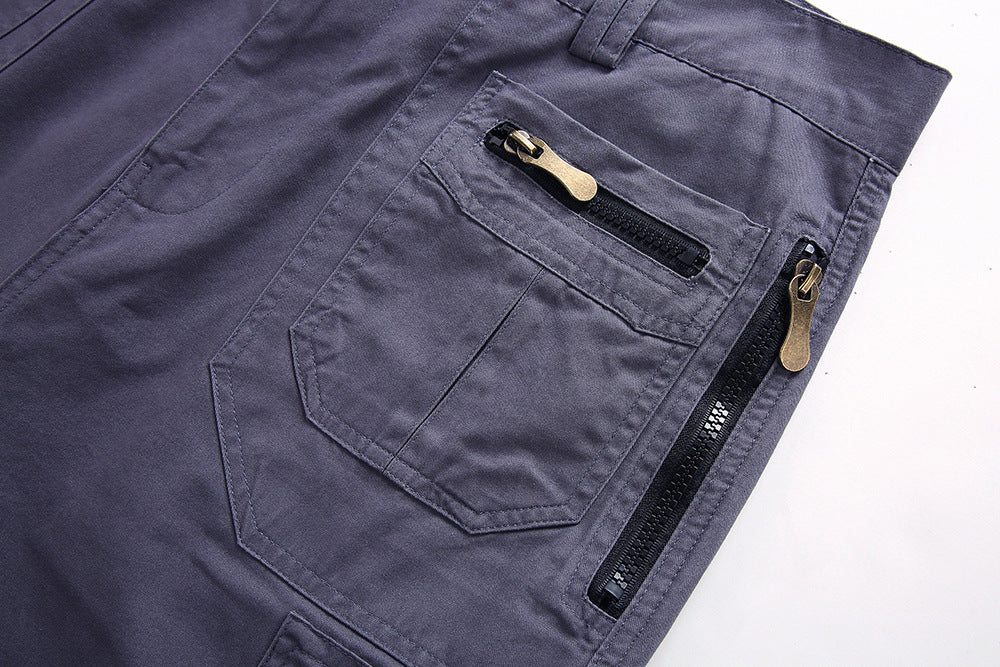 men's multi-pocket cotton zipper athleisure pants