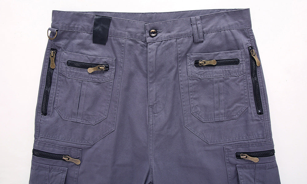 men's multi-pocket cotton zipper athleisure pants