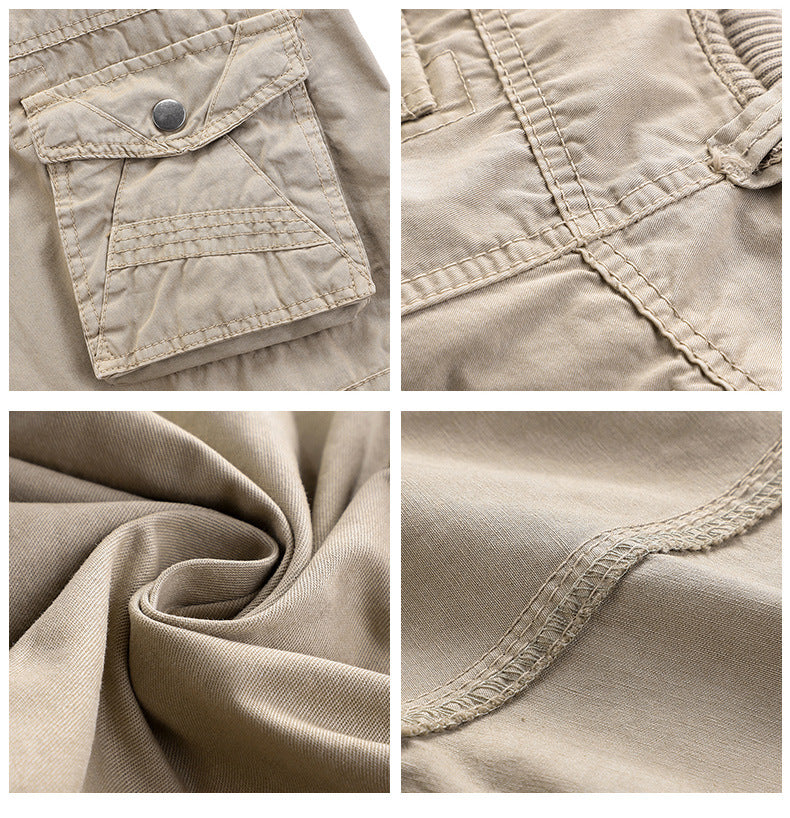 men's drawstring elastic waist zip multi pocket cotton cargo shorts