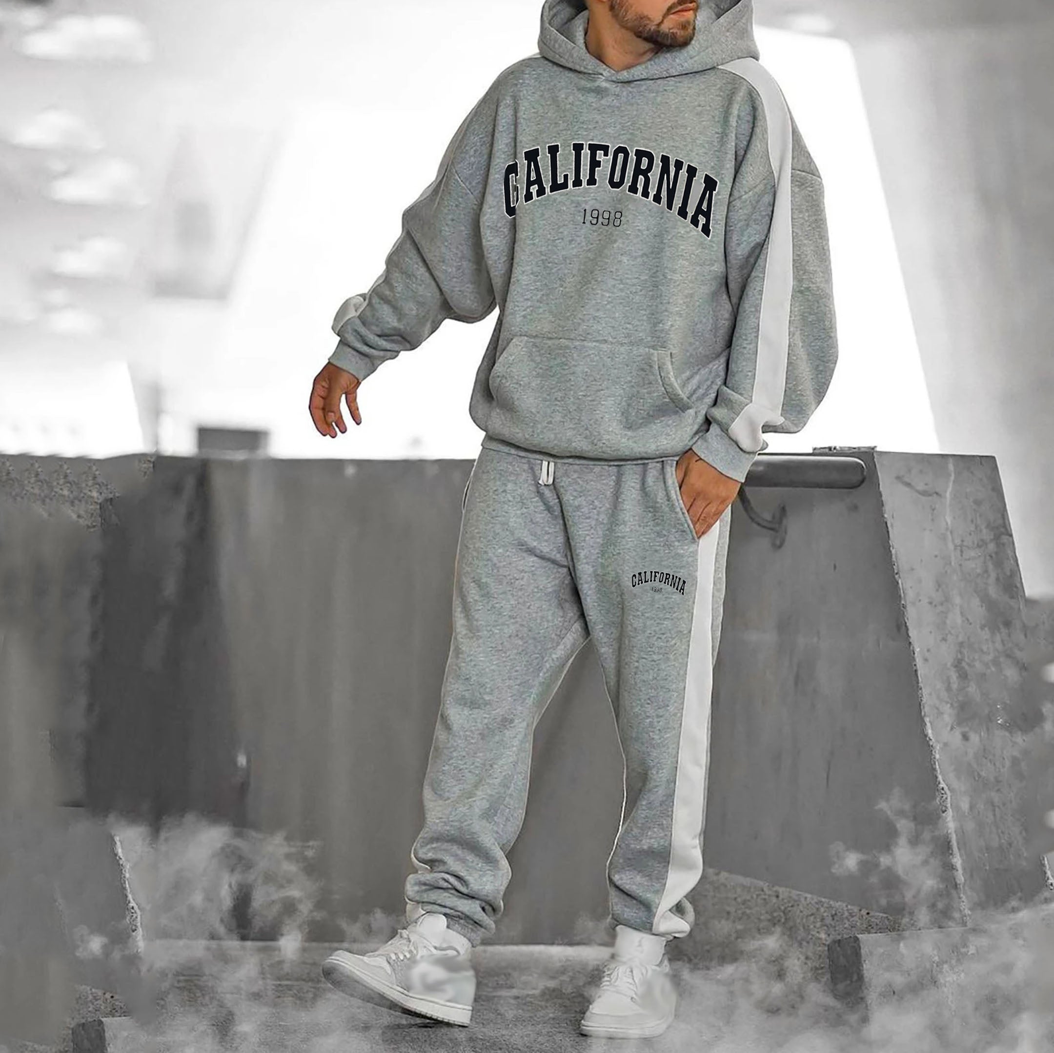 men california letter print drawstring waist sweatpants