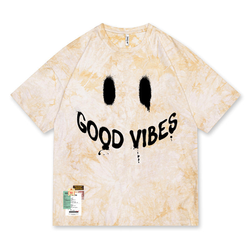 Spring/Summer Good Vibes Smiley Tie-dye T-shirt