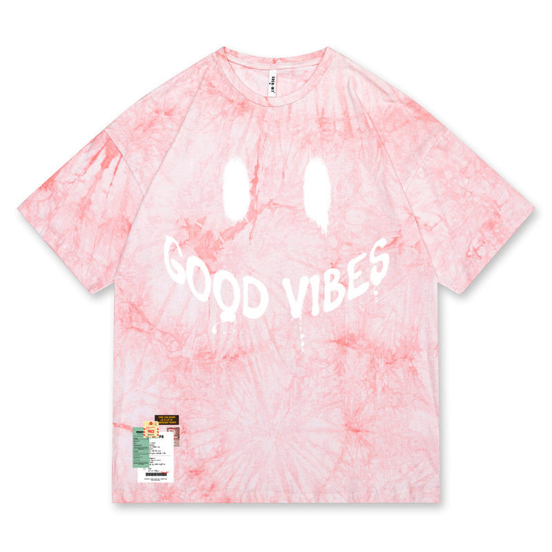 Spring/Summer Good Vibes Smiley Tie-dye T-shirt