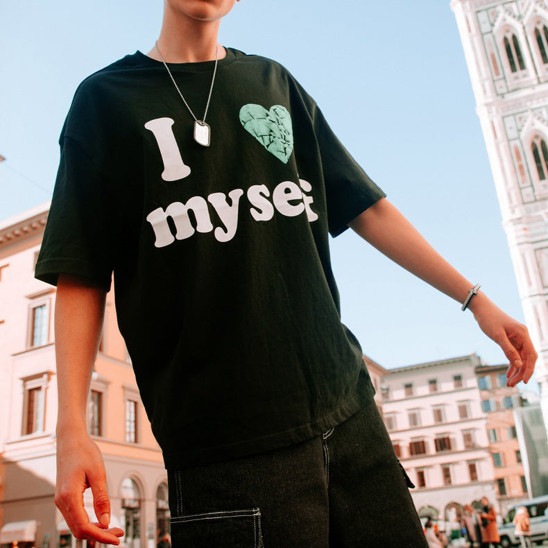 Loose Lettering Faux Embroidered Short Sleeve T-Shirt