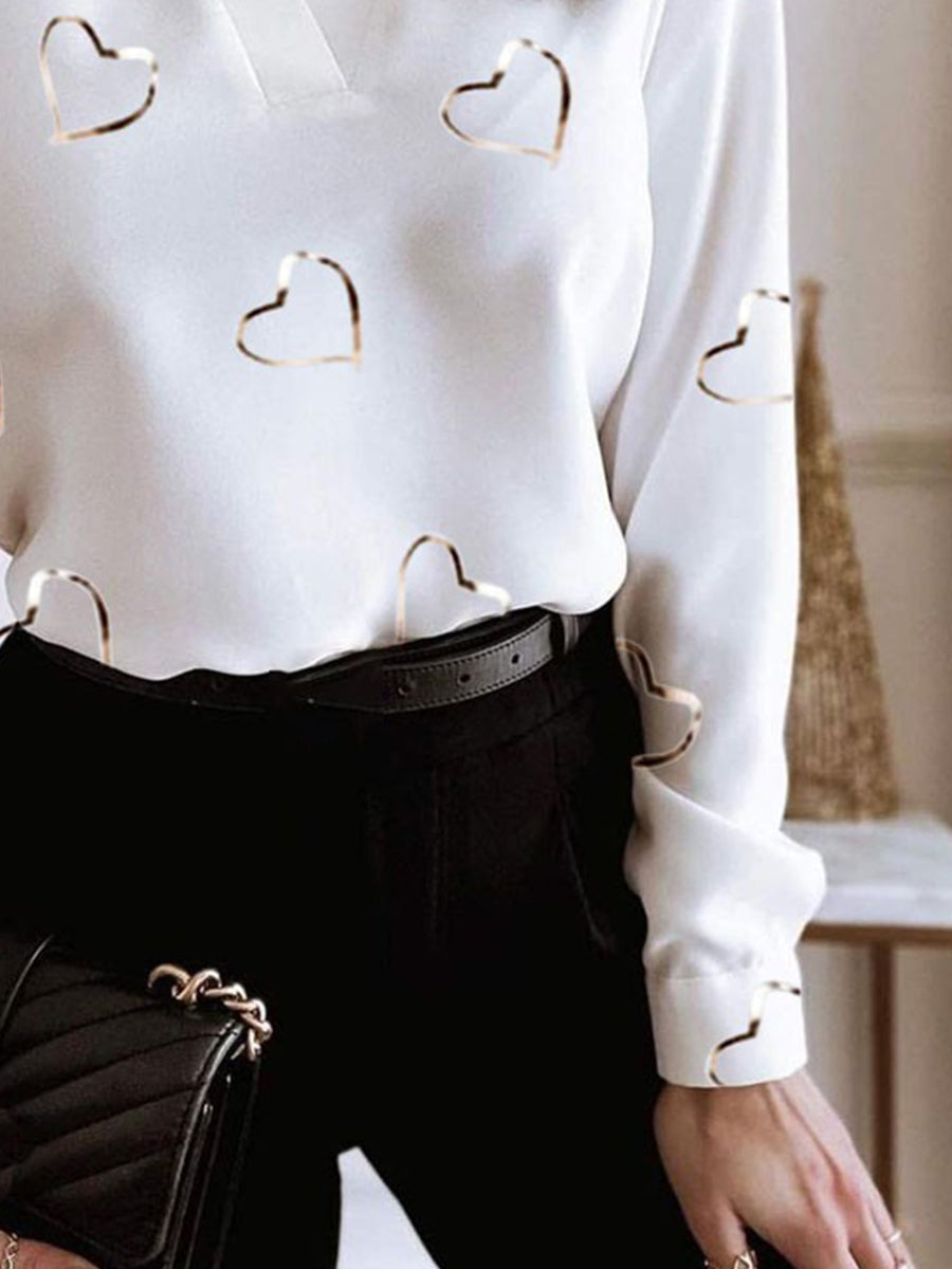 Long Sleeve V-Neck Loose Print Shirt