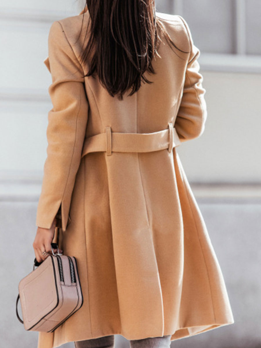 Fashion Solid Color Long-sleeved Casual Woolen Coat