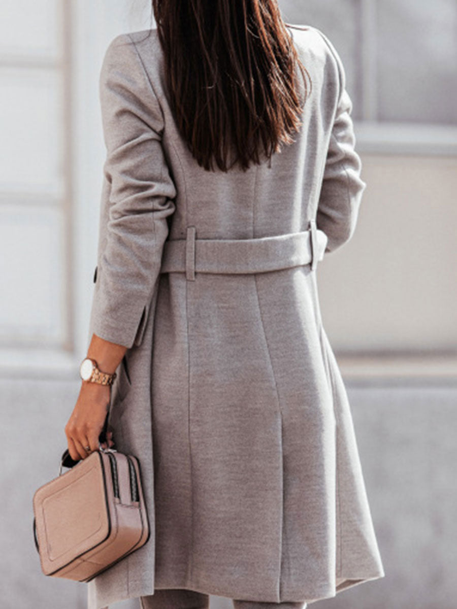 Fashion Solid Color Long-sleeved Casual Woolen Coat