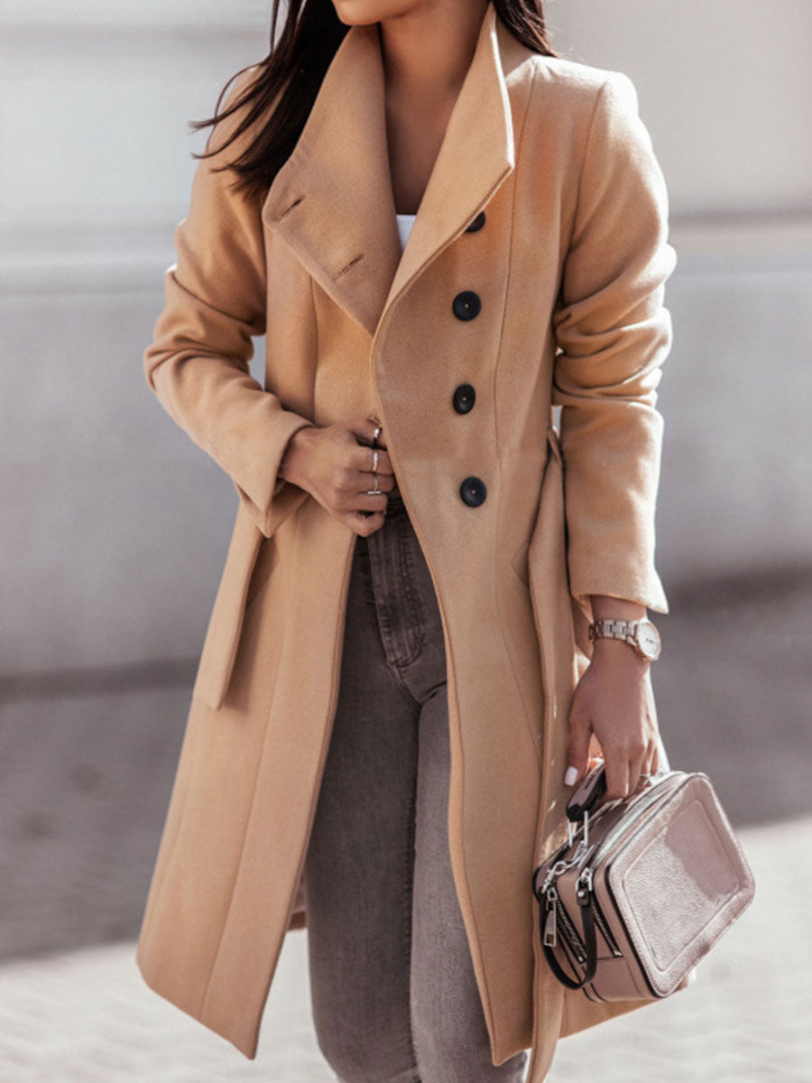 Fashion Solid Color Long-sleeved Casual Woolen Coat