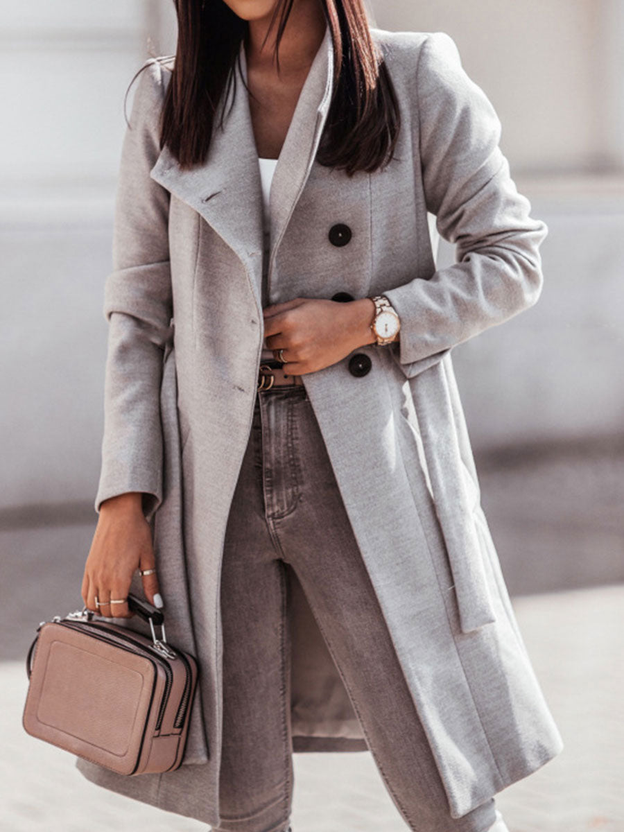 Fashion Solid Color Long-sleeved Casual Woolen Coat