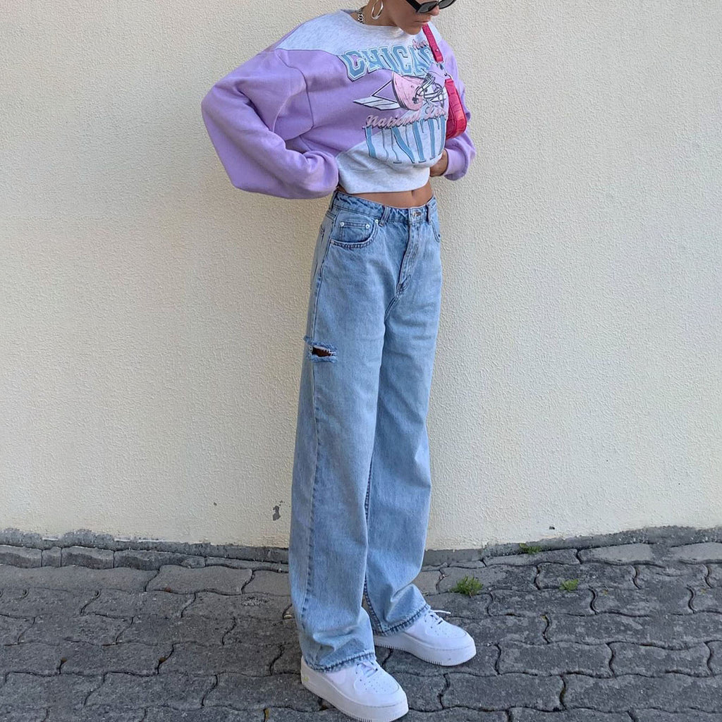 Fashion Retro Print Stitching Sweatshirt