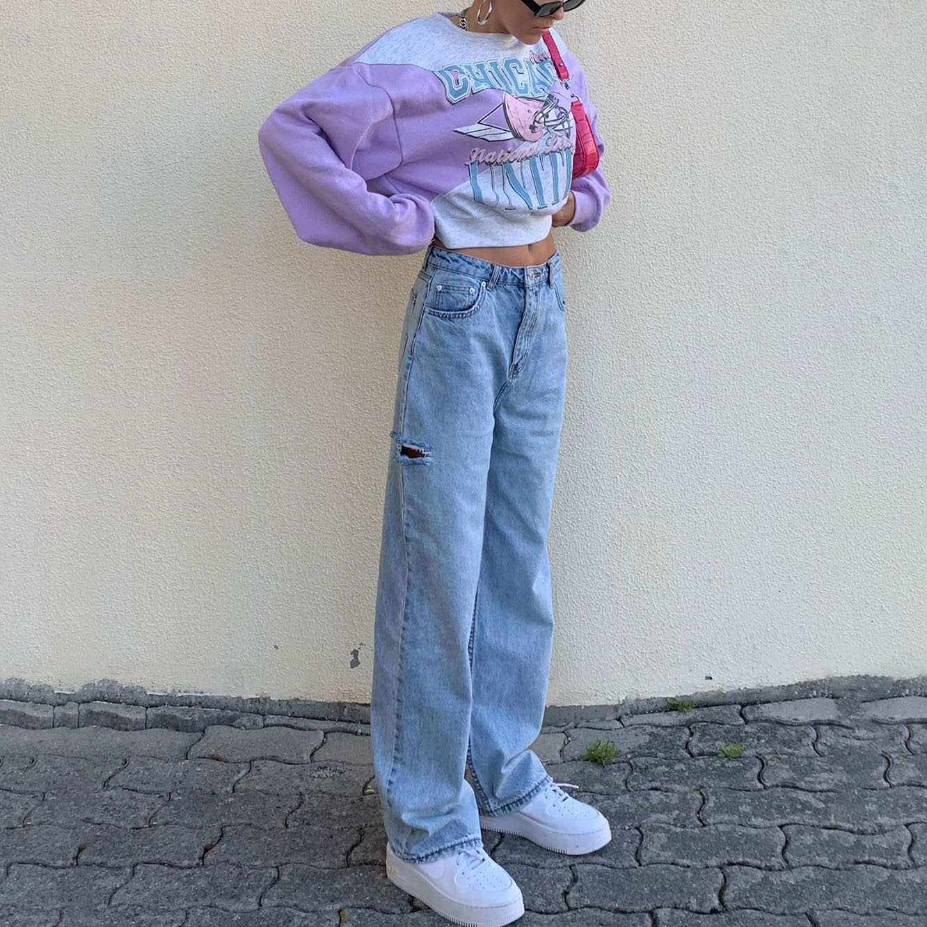 Fashion Retro Print Stitching Sweatshirt