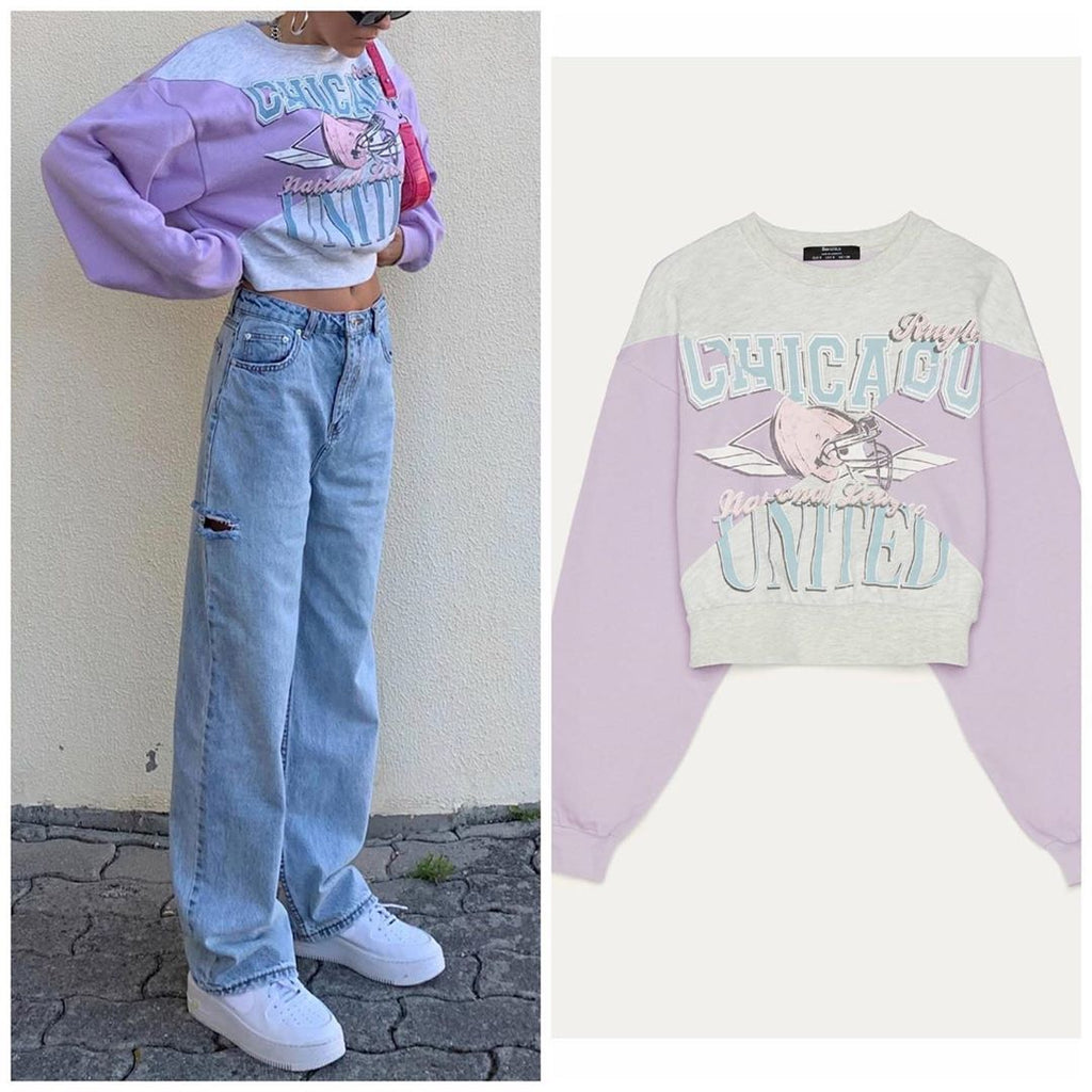 Fashion Retro Print Stitching Sweatshirt
