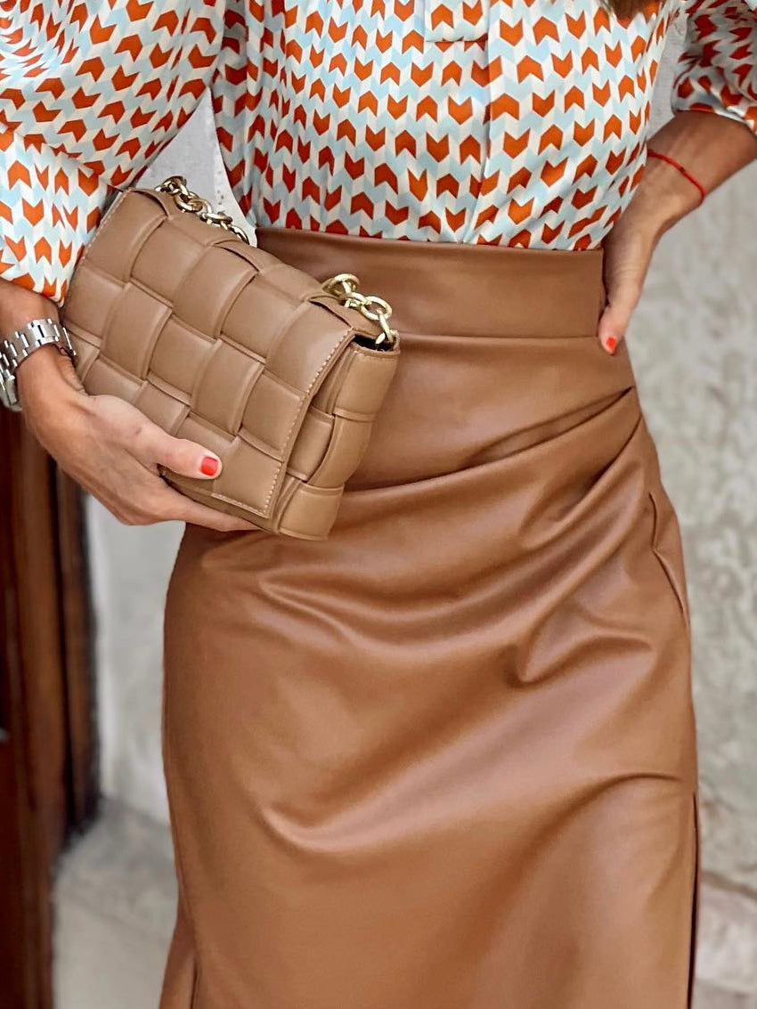 Leisure Holiday Split Pu Leather High Waist Skirt