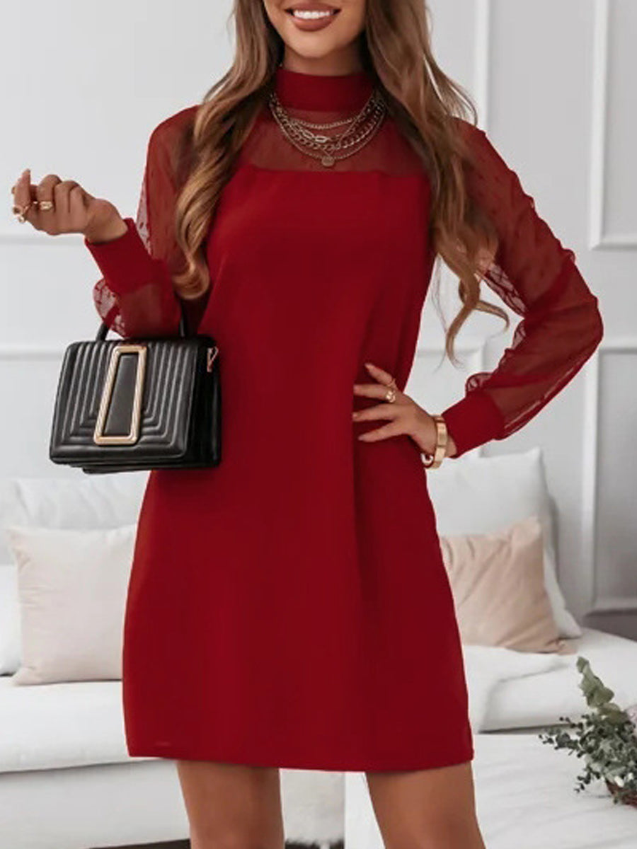 Crew Neck Mesh Long Sleeve Loose Dress