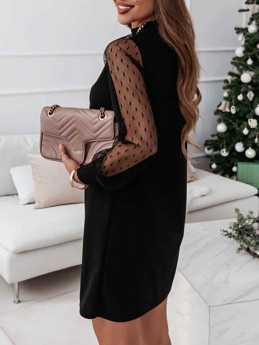Crew Neck Mesh Long Sleeve Loose Dress
