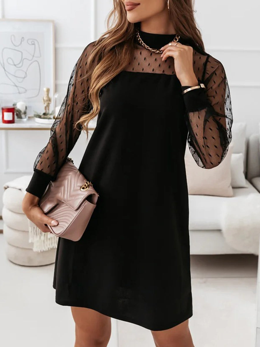 Crew Neck Mesh Long Sleeve Loose Dress