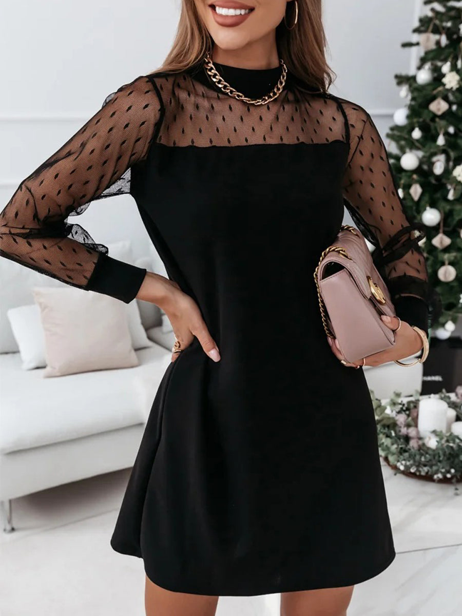 Crew Neck Mesh Long Sleeve Loose Dress