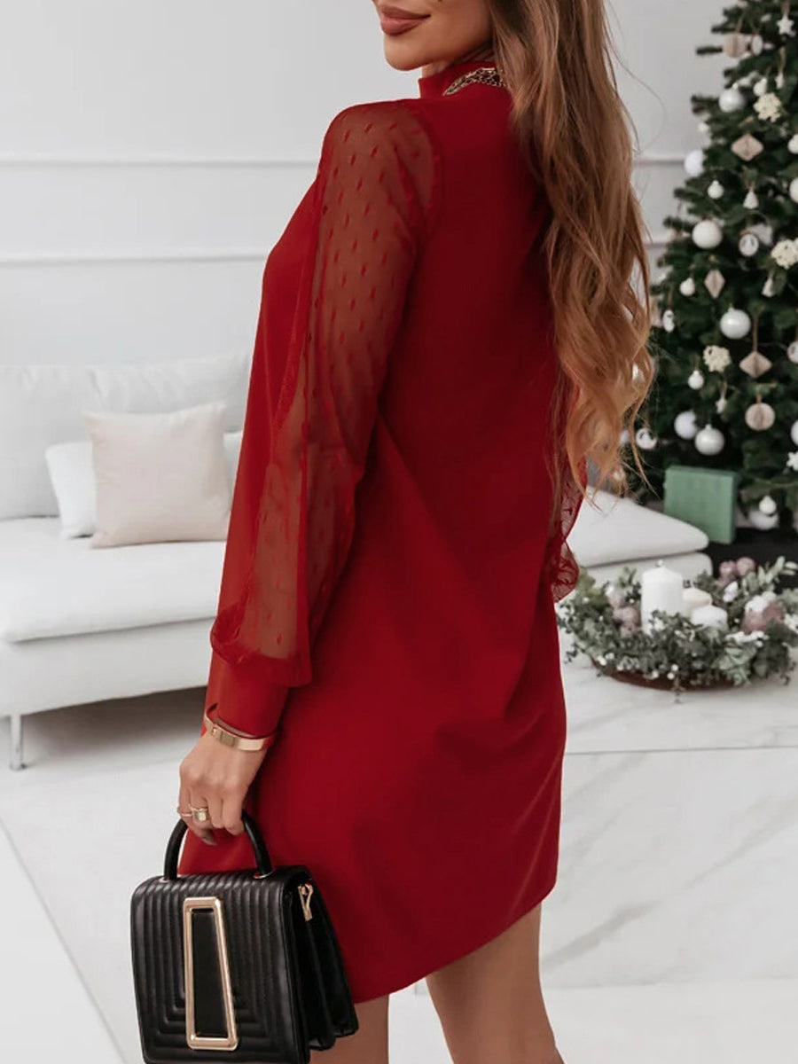 Crew Neck Mesh Long Sleeve Loose Dress