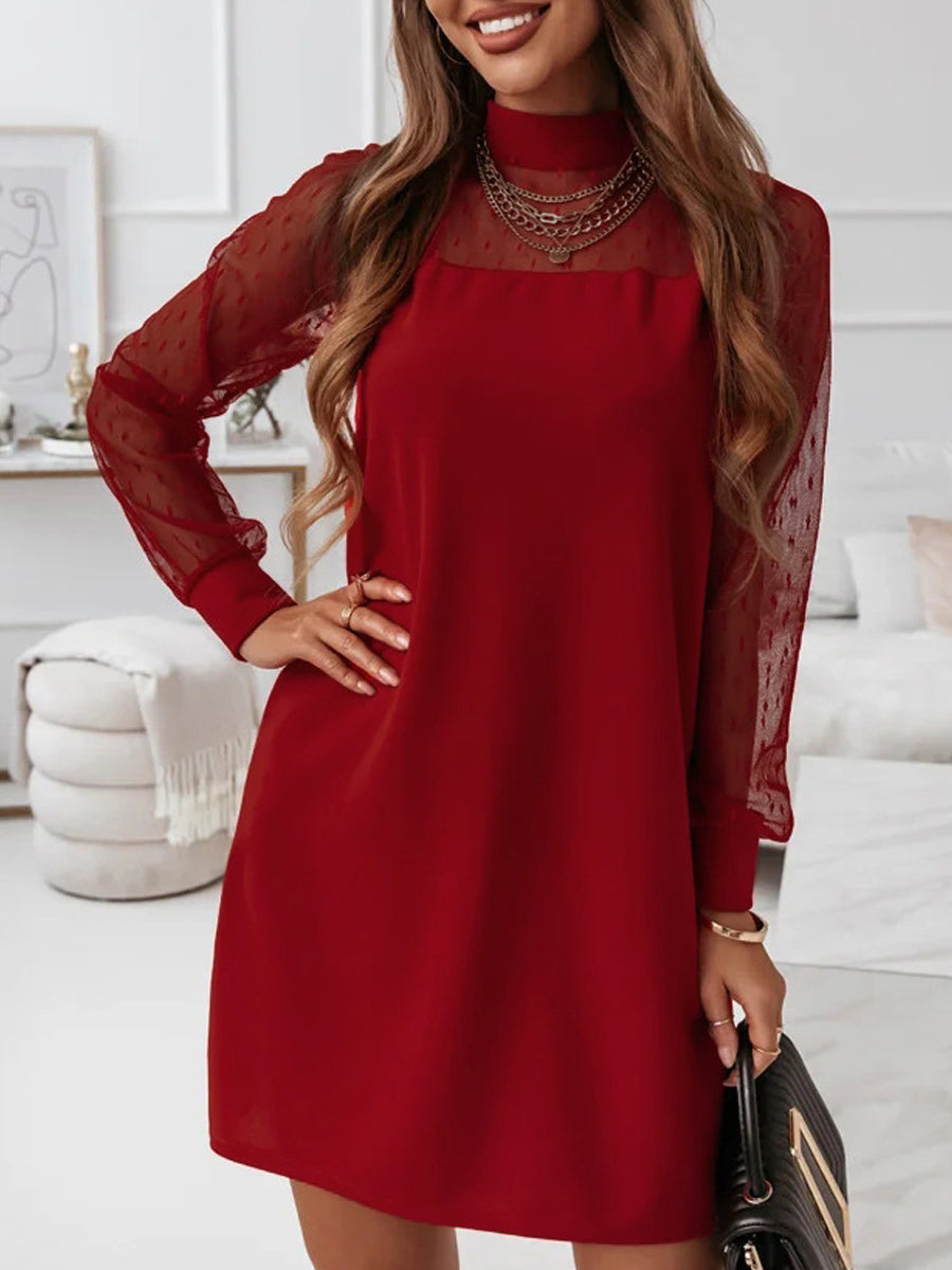 Crew Neck Mesh Long Sleeve Loose Dress