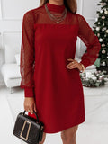 Crew Neck Mesh Long Sleeve Loose Dress