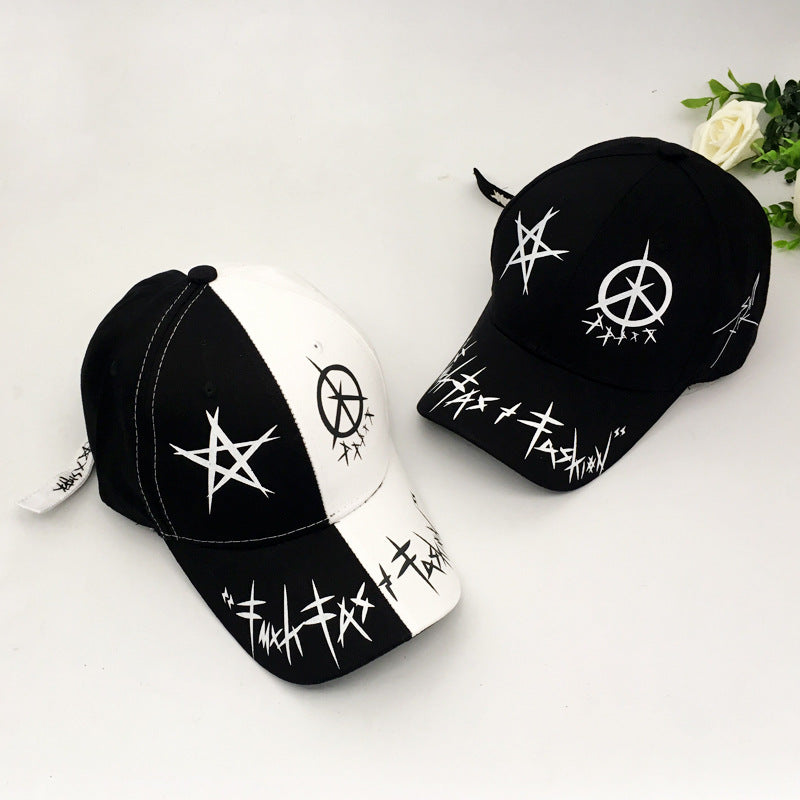 Hat Men's Korean Style Peaked Cap Hip-hop Cap Black And White Baseball Cap