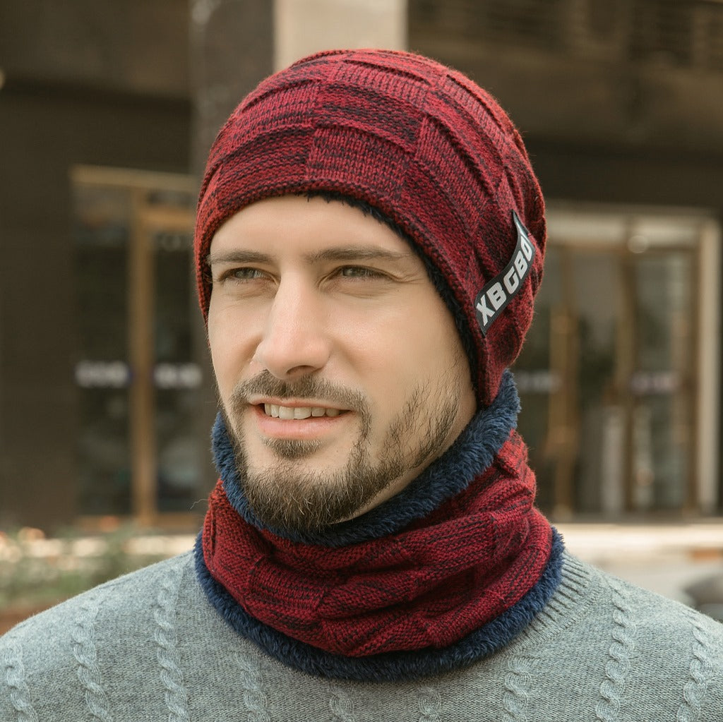 Men's Warm Outdoor Hat And Scarf Suit