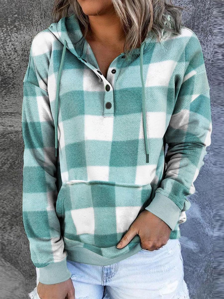 Plaid Casual Long-sleeved Hoodie