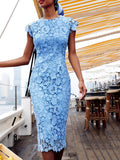 Lace Round-neck Midi Dress Elegant