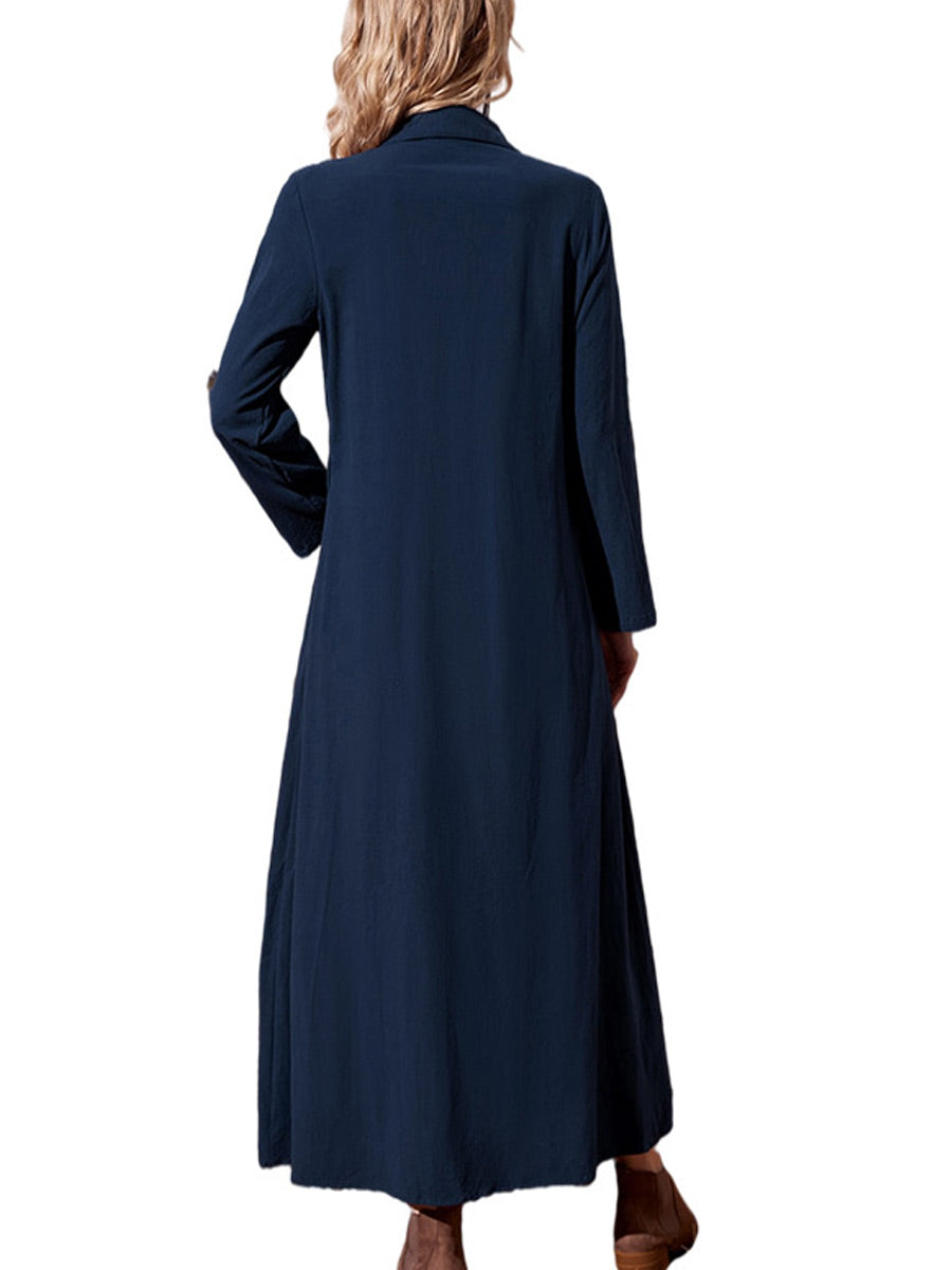 Pure Color Loose Casual Long Sleeve Cardigan Maxi Dress