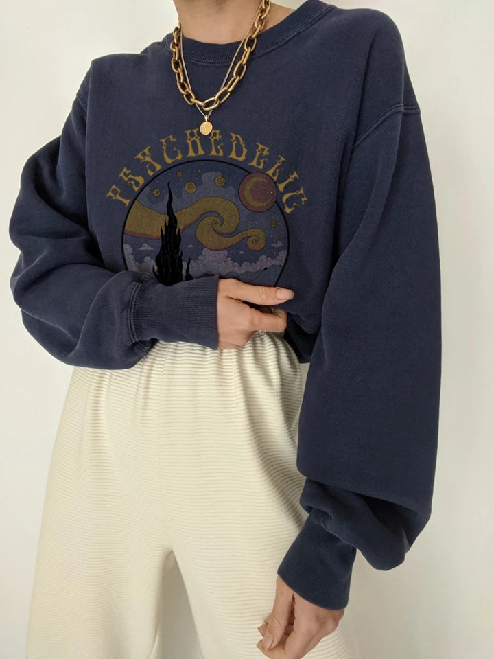 Starry Sky Print All-match Casual Loose Sweatshirt