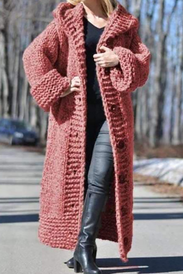 Chunky Knit Long Hooded Cardigan
