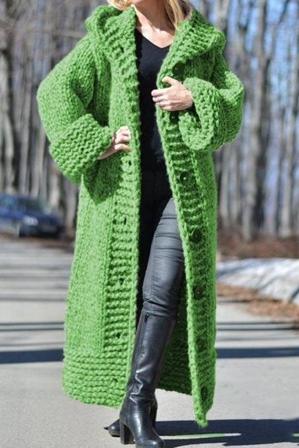 Chunky Knit Long Hooded Cardigan