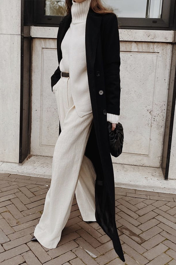Loose Solid Color Long Sleeve Long Coat