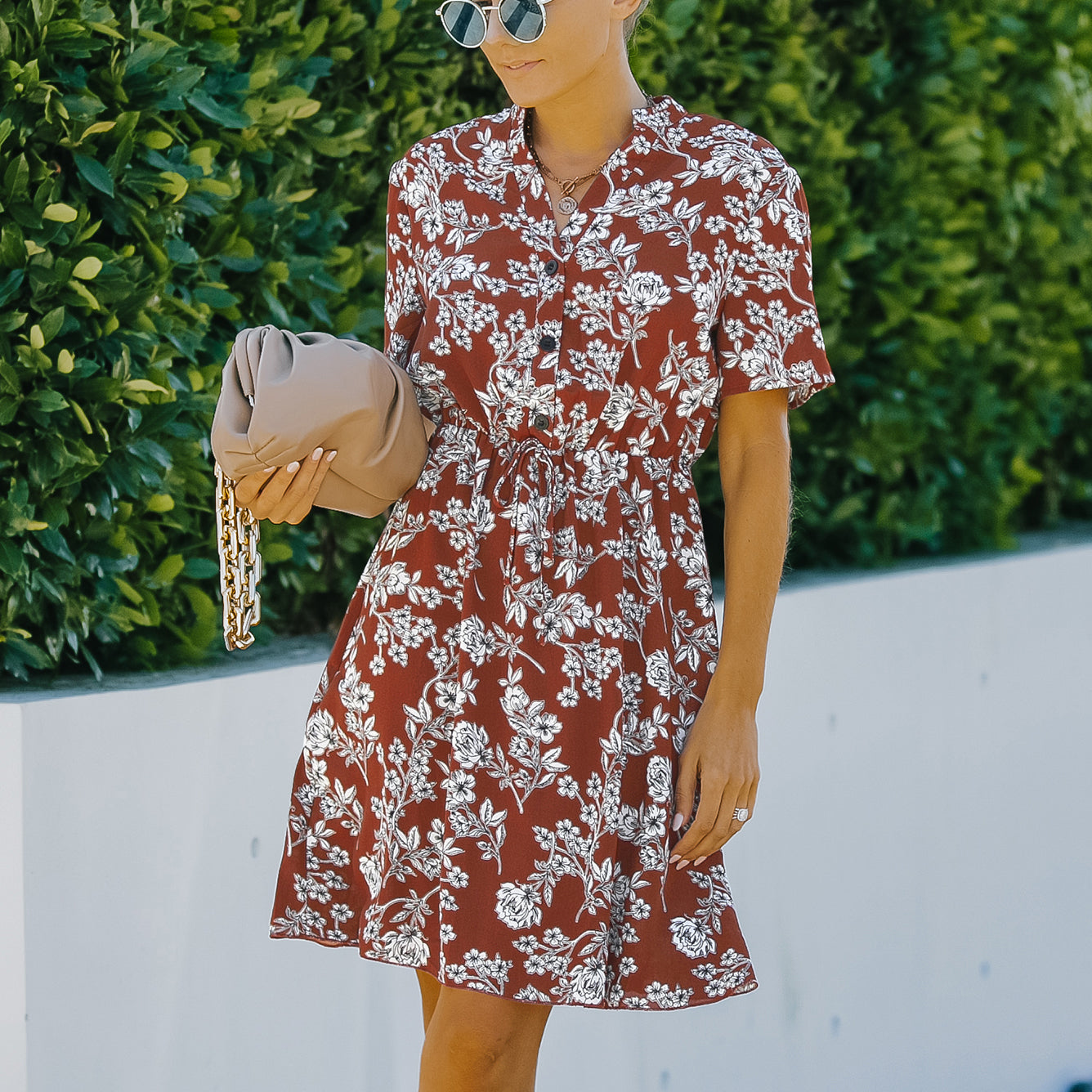 V-Neck Tie Floral Chiffon Dress