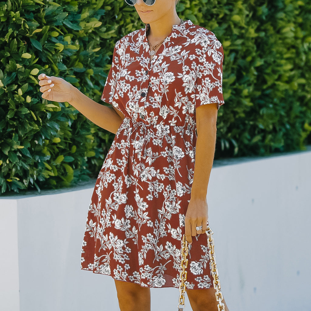 V-Neck Tie Floral Chiffon Dress