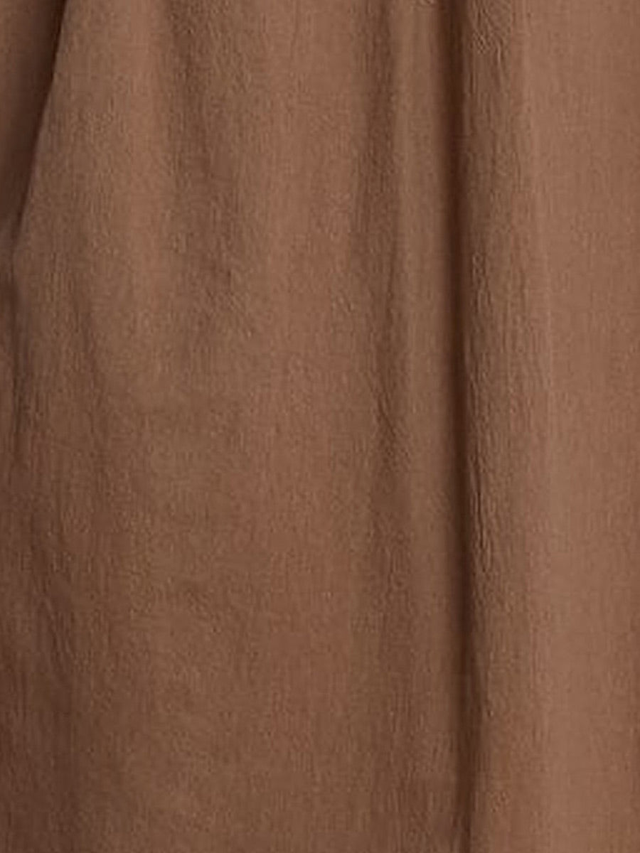 V-neck Solid Color Loose Casual Long-sleeved Midi Dress