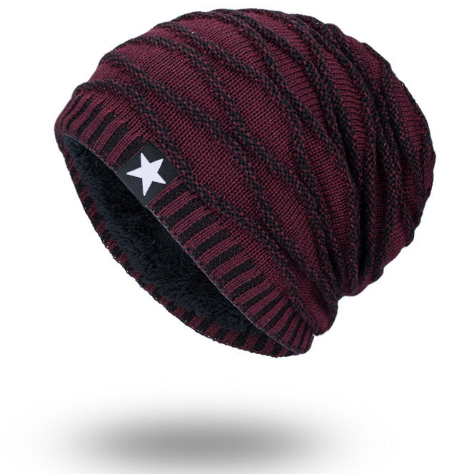 Men's Outdoor Pullover Warm Black Five-star Knitted Hat