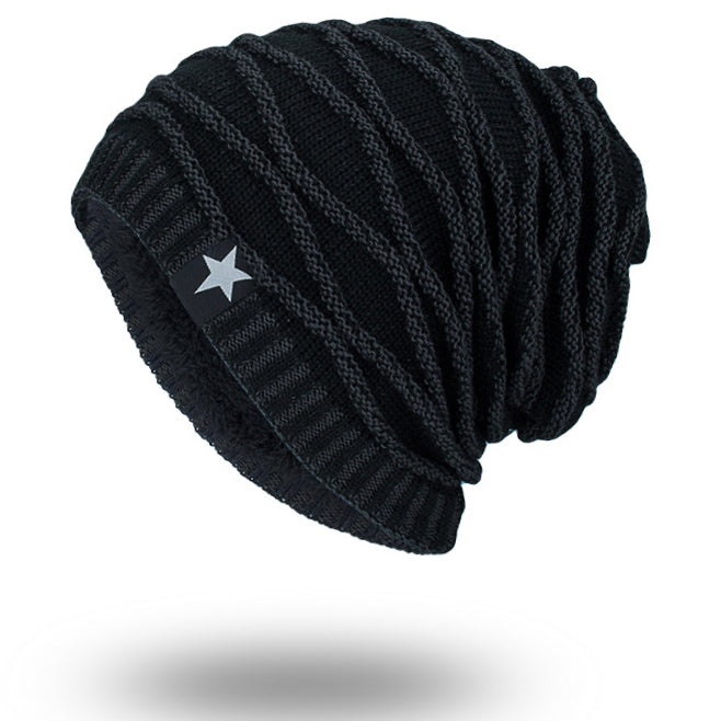 Men's Outdoor Pullover Warm Black Five-star Knitted Hat