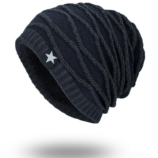 Men's Outdoor Pullover Warm Black Five-star Knitted Hat