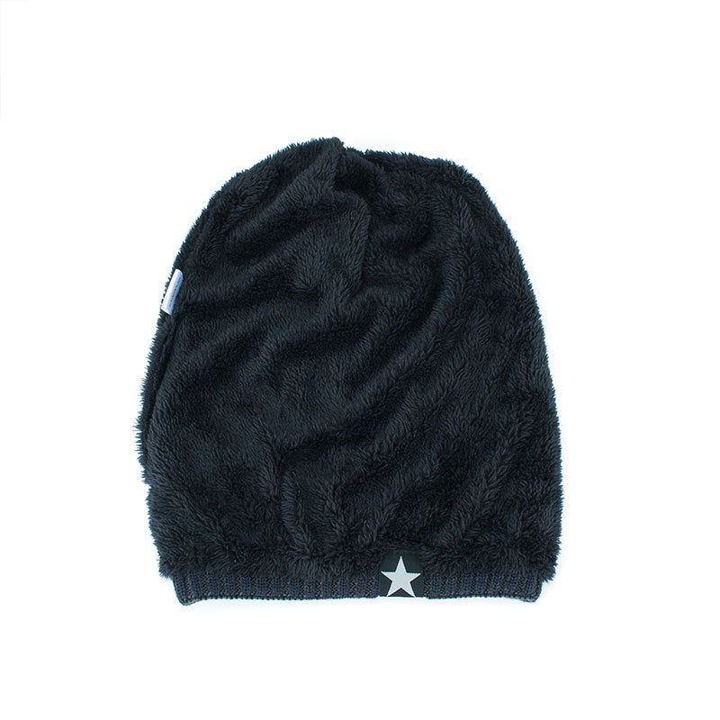 Men's Outdoor Pullover Warm Black Five-star Knitted Hat
