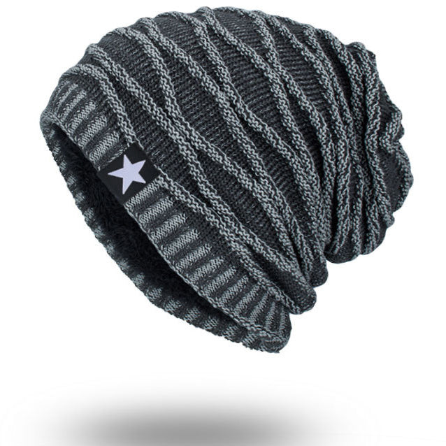 Men's Outdoor Pullover Warm Black Five-star Knitted Hat